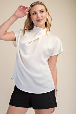 Glam | Yasmin China Collar Top Ivory