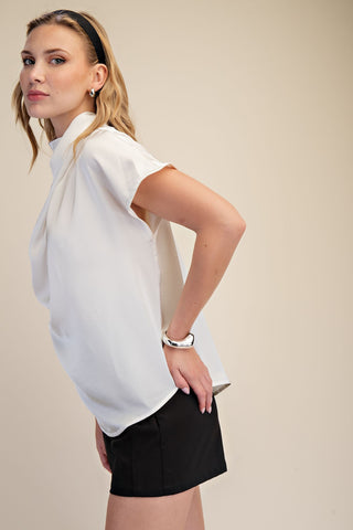 Glam | Yasmin China Collar Top Ivory