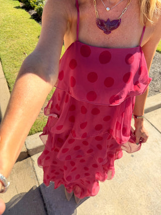 Danielle Tiered Polka Dot Maxi Dress Burgundy
