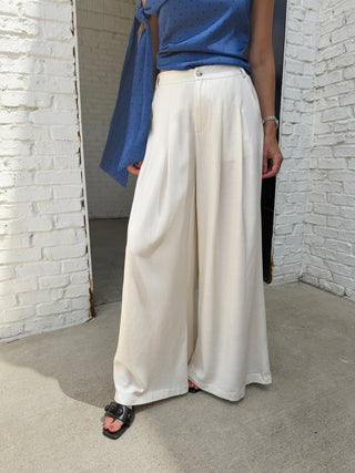 CAMELLIA | Cream Wide Leg Linen Pants