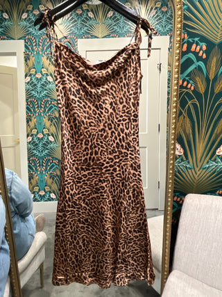 Leopard print midi dress with adjustable straps