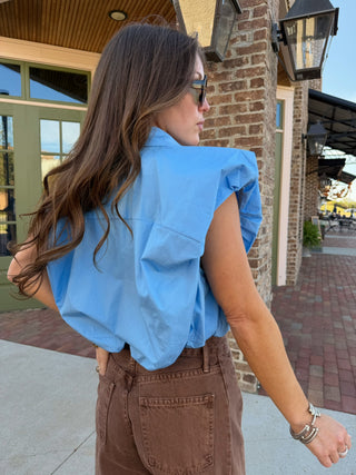 Bria Collared Crop Top Light Blue