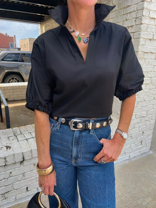 Adrienne | Stand Collar Drop Shoulder Top Black