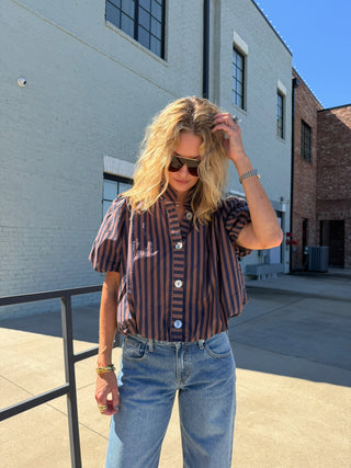 ENTRO Wila Vintage Stripe Top Navy