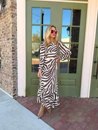 Margot Dress Zebra Print Brown