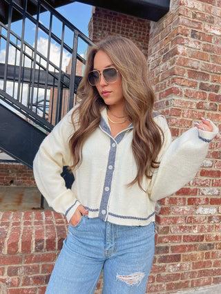 Cream & Slate Knit Cardigan