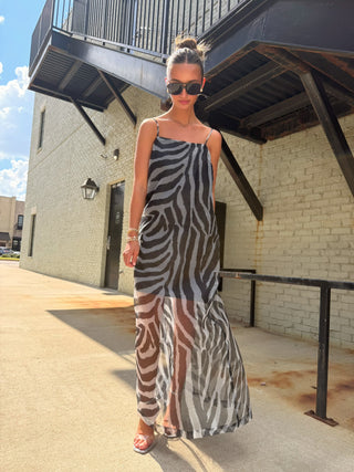 Wild Nights Zebra Sheer Maxi Black