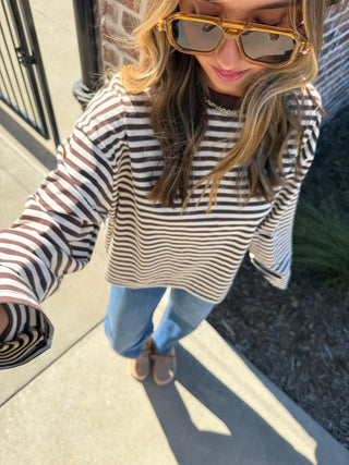 Olivaceous Sadie Stripe Lounge Top Chocolate