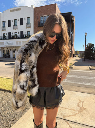 Natasha Pleather Lace Shorts Black