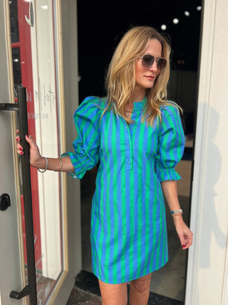 The Macie Stripe Dress Blue and Green