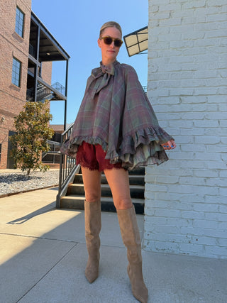 Marlowe Ruffle Cuff Blouse Plaid