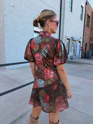 Kendra Floral Mini Dress Chocolate