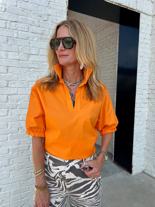 Adrienne Inc | Stand Collar Drop Shoulder Top Orange