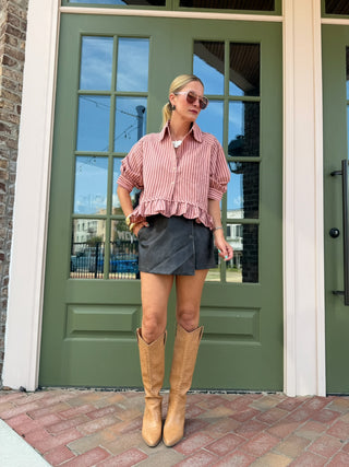Annie Stripe Ruffle Hem Blouse Peach