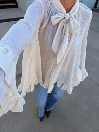Marlowe Ruffle Cuff Blouse Cream