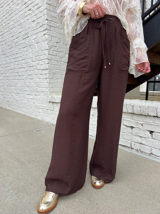 Entro | Laura Asymmetrical Pocket Wide Pants Brown