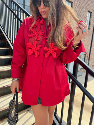 Posh Button-Down Red Top