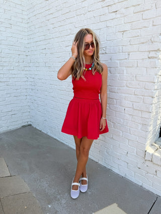 Sprinters Ribbed Skirt Set | Red