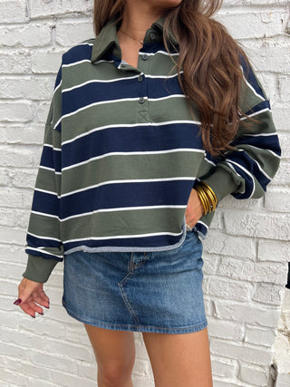 Le Lis | Rugby Polo Top Olive-Navy Stripe