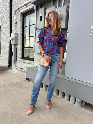 Entro | Floral Ruffle Pullover Top Midnight