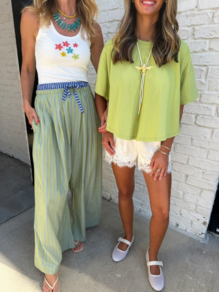 CAMELLIA | Seaside Stripe Wide-Leg Pants - Green