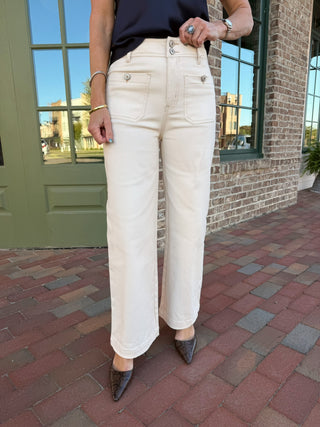 Entro Logan Relaxed Cropped Pants Ecru