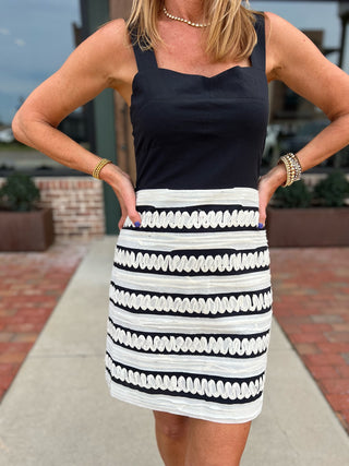 Adelyn Rae | Bonnie Contrast Ribbon Blocked Mini Dress Black/Cream