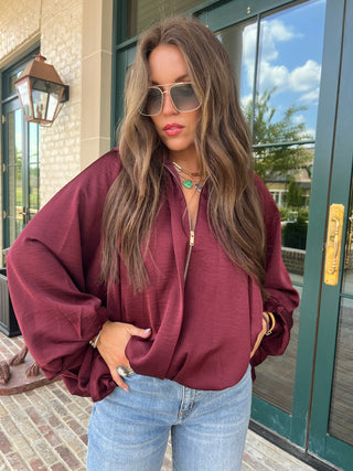 GLAM | The Finley Bomber Zip Up Jacket Wine
