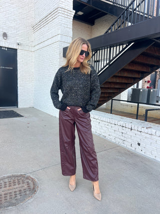 Needii | Battle Pleather Barrel Pants Burgundy