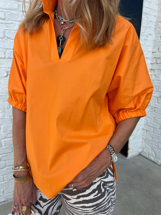 Adrienne Inc | Stand Collar Drop Shoulder Top Orange