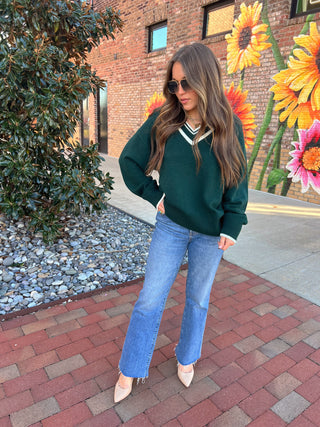 Olivaceous | Aimee Knit Top Dk Green Cream