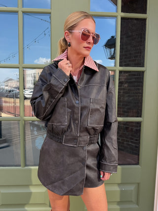 Sienna Faux Leather Jacket Brown