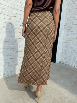 Darcy Plaid Skirt Mocha Brown