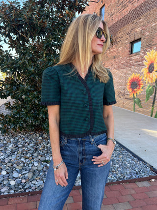 Olivaceous | Tara Checkered Top Green Black