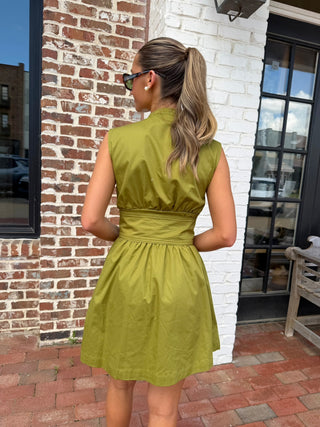 Midnight Muse Belted Mini Dress Olive