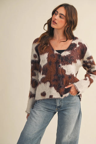 &Merci | Cow Print Sweater Cardigan Brown Multi