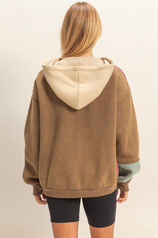 Eve Colorblock Hoodie Jacket Brown Combo [Door Buster]