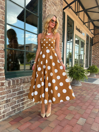 Linnea Printed Midi Dress Brown White