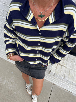 Le Lis | Brix Striped Button Cardigan Navy-Multi Stripe