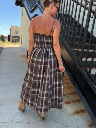 Eleni Plaid Maxi Dress Brown