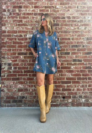 Entro | Ella Floral Elbow Sleeve Dress Denim