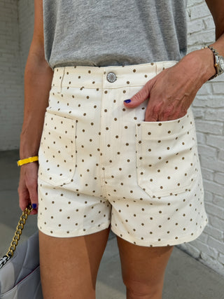 Entro | Polka Dot Shorts in Ivory with Brown Dots
