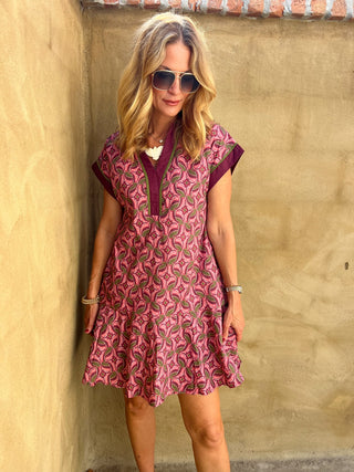 Entro | Carrie Abstract Pattern Mini Dress Wine