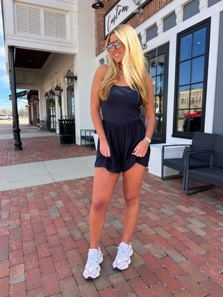 Sadie & Sage | On Point Mix Media Romper Navy