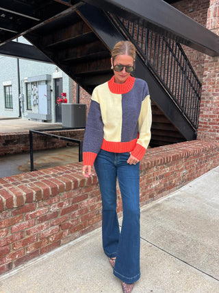 Gathering Color block Sweater