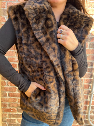 Sage The Label | Waverly Leopard Fur Vest Brown Black