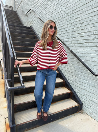 Natalia Stripe Knit Top Burgundy