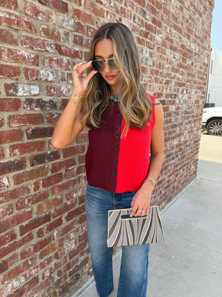 Averi Knit Vest Burgundy/Red