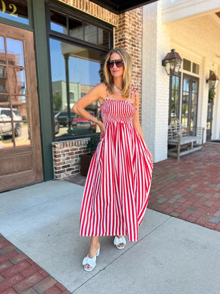 Entro | Rachel Shoulder Tie Midi Dress Red
