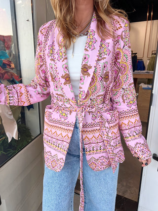 Kiana Border Print Waist Blazer Lilac Multi